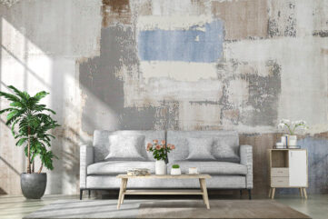 Salon moderne avec papier peint panoramique tendance 2026 aux tons nat