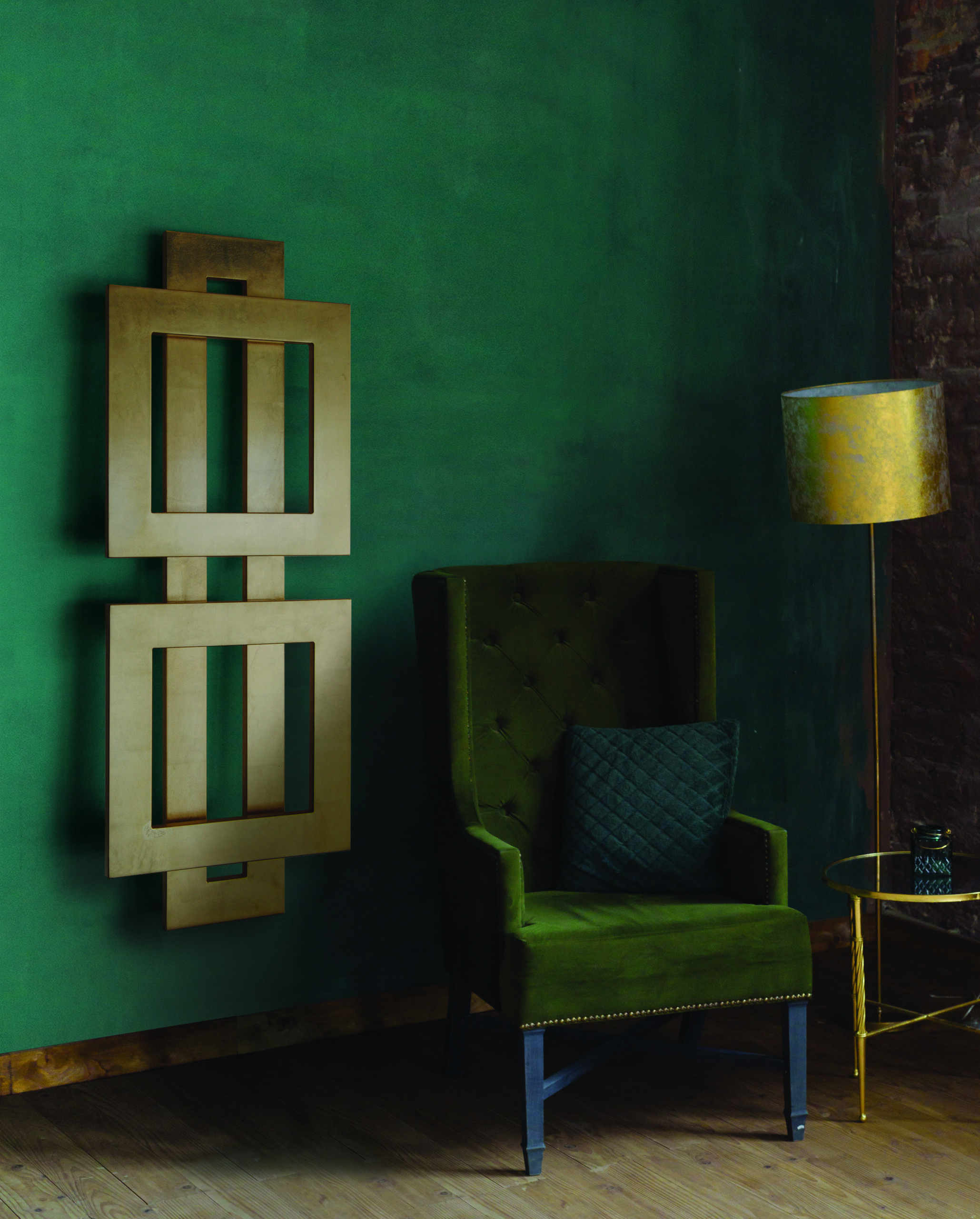 radiateur design mural graphique en métal intégré dans un intérieur contemporain