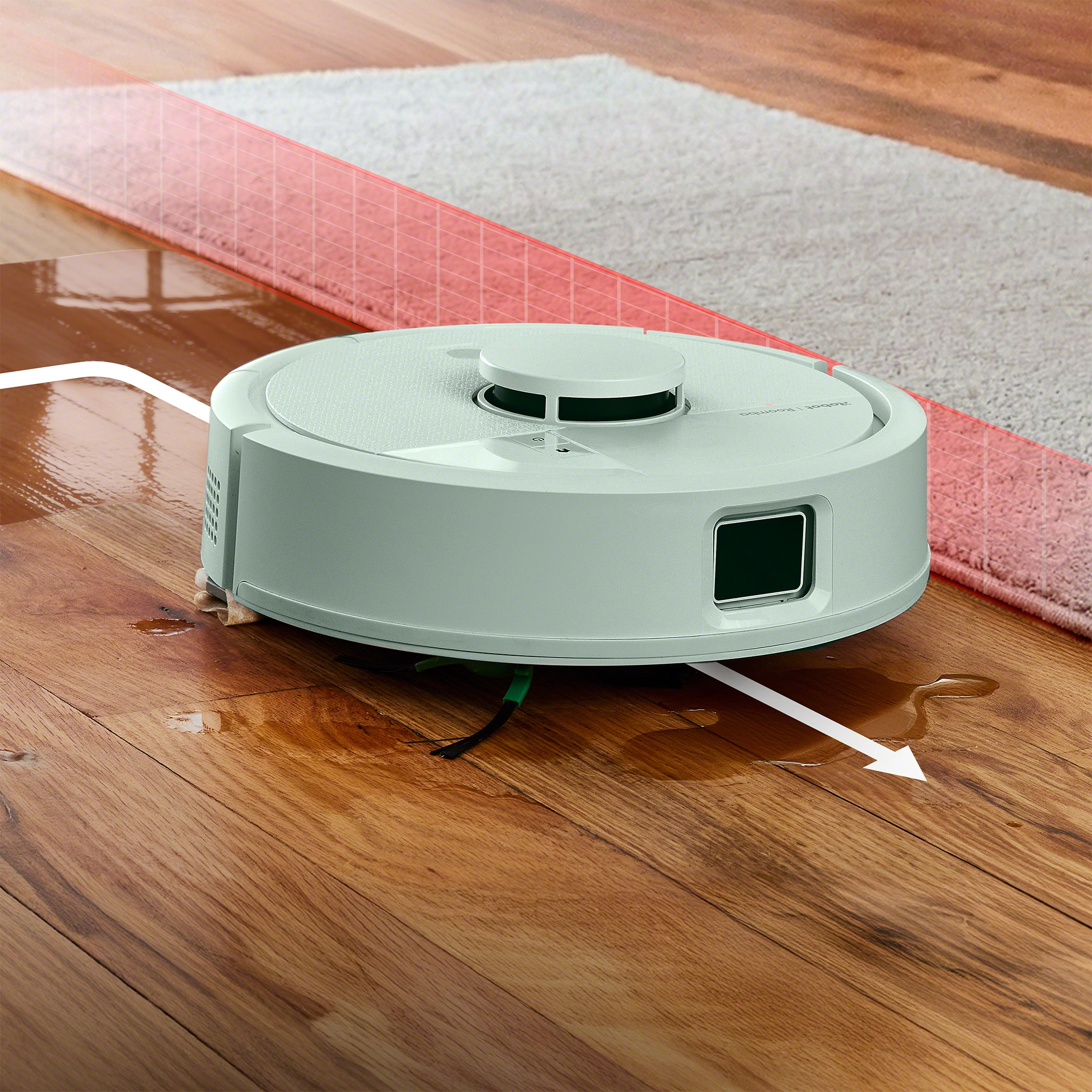 Robot aspirateur laveur Roomba Mini nettoyant un sol avec détection intelligente des obstacles