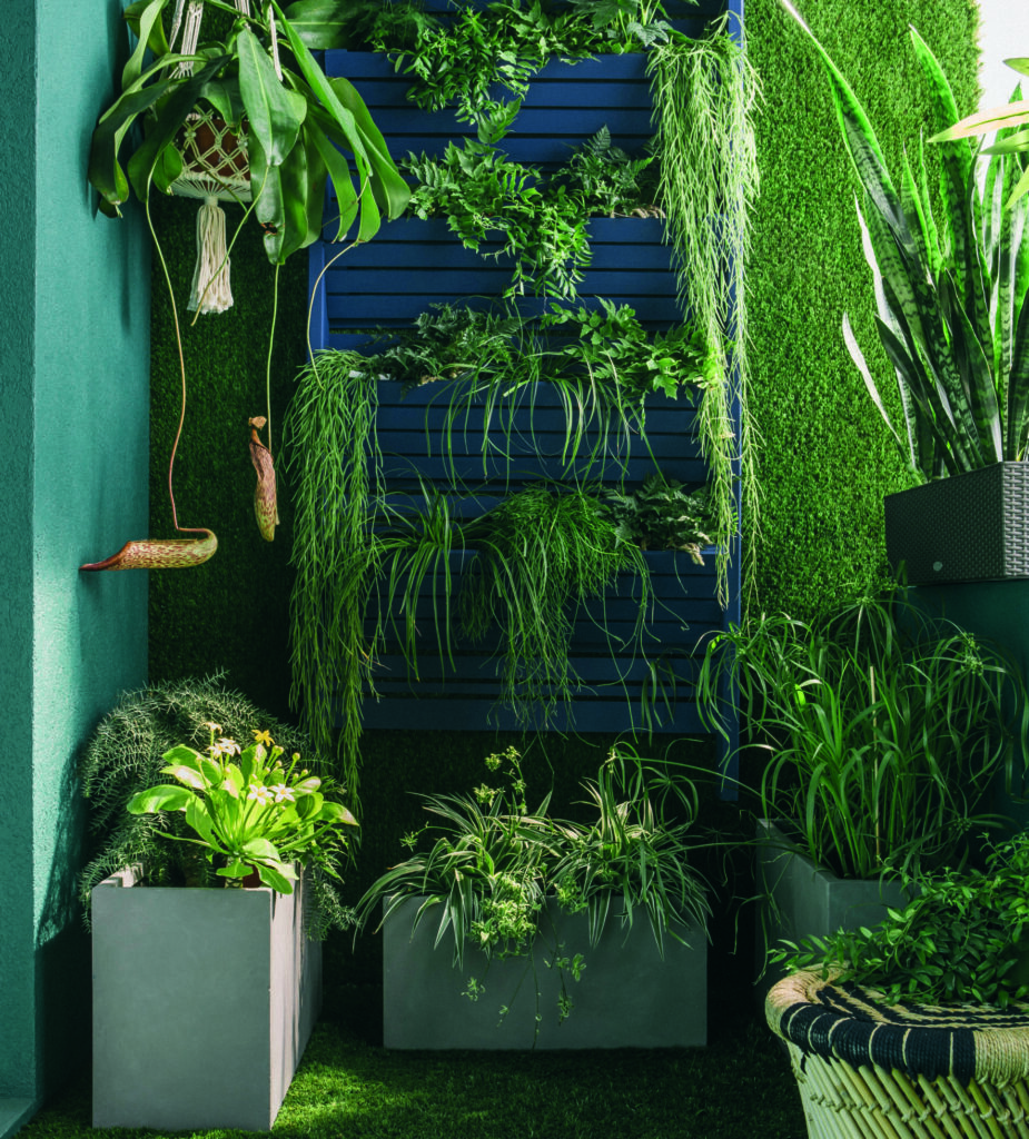 Balcon cosy avec mobilier en bois et décoration végétale