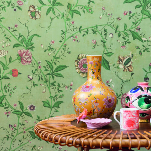 Papier peint chinoiserie florale XVIIIe siècle motifs floraux décoration intérieure
