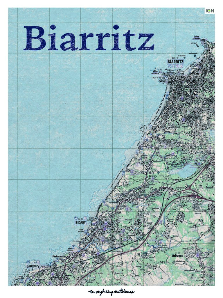 Tableau personnalisé de Biarritz réalisé à partir d’une carte IGN
