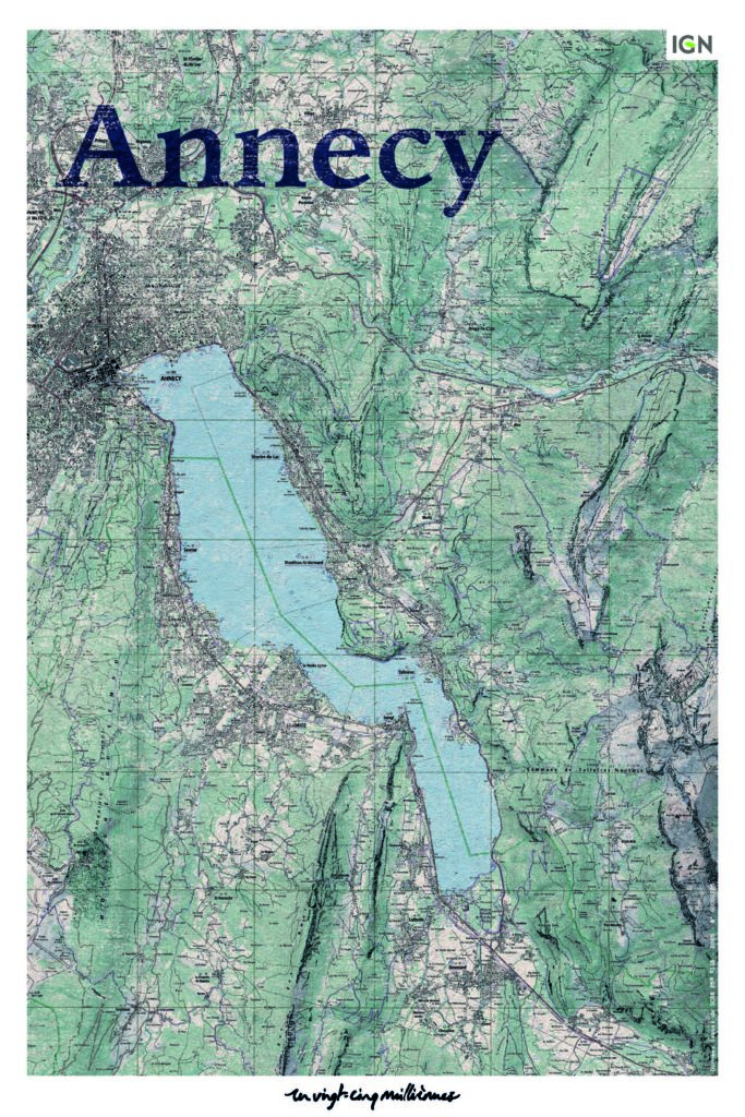 Tableau décoratif d’Annecy conçu avec une carte topographique IGN
